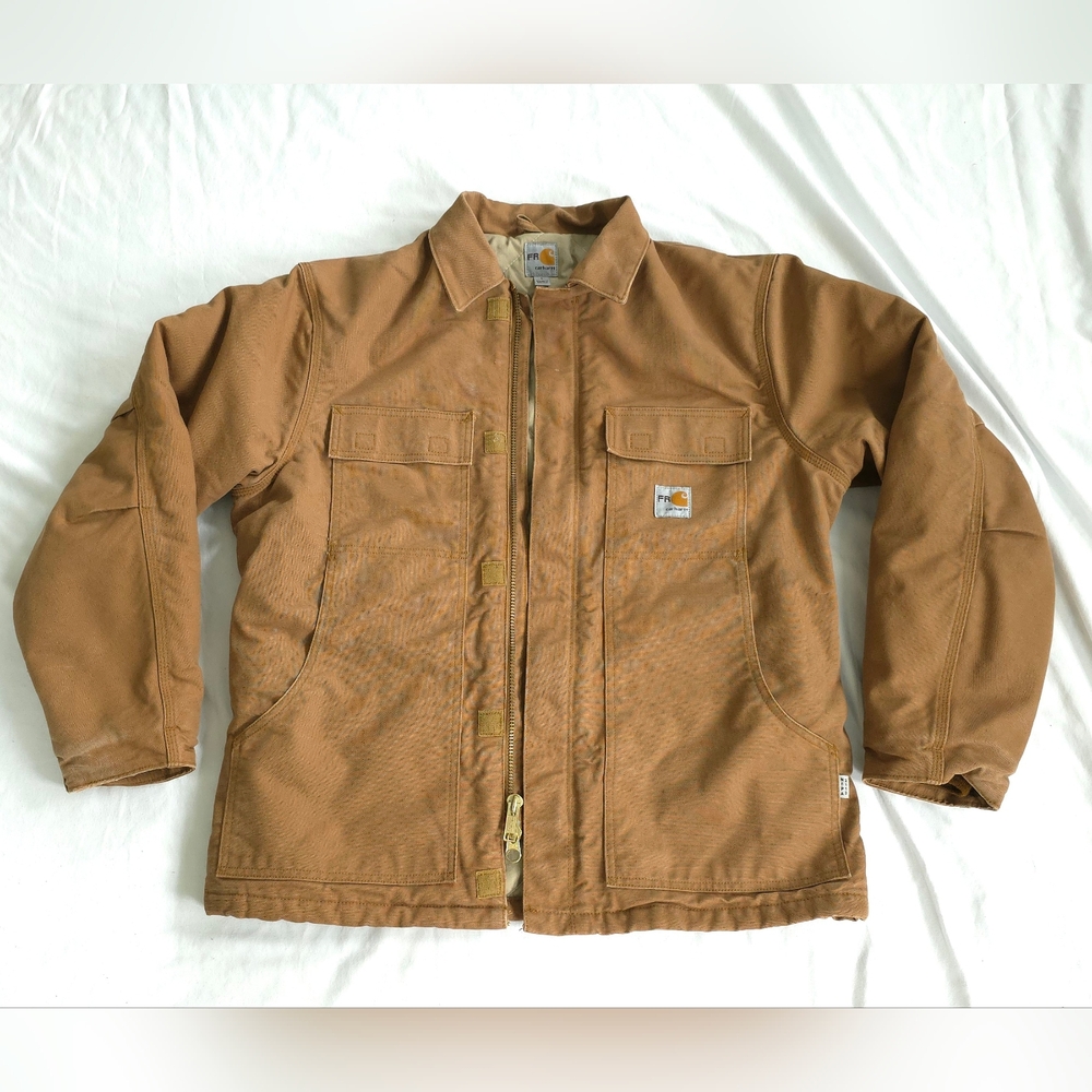 Carhartt FR Flame Resistant HRC 4 Brown Jacket Work Coat - Mens Large EUC